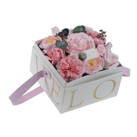 GIFT BOX LOVE CON FIORI 13X13X12CM ROSA
